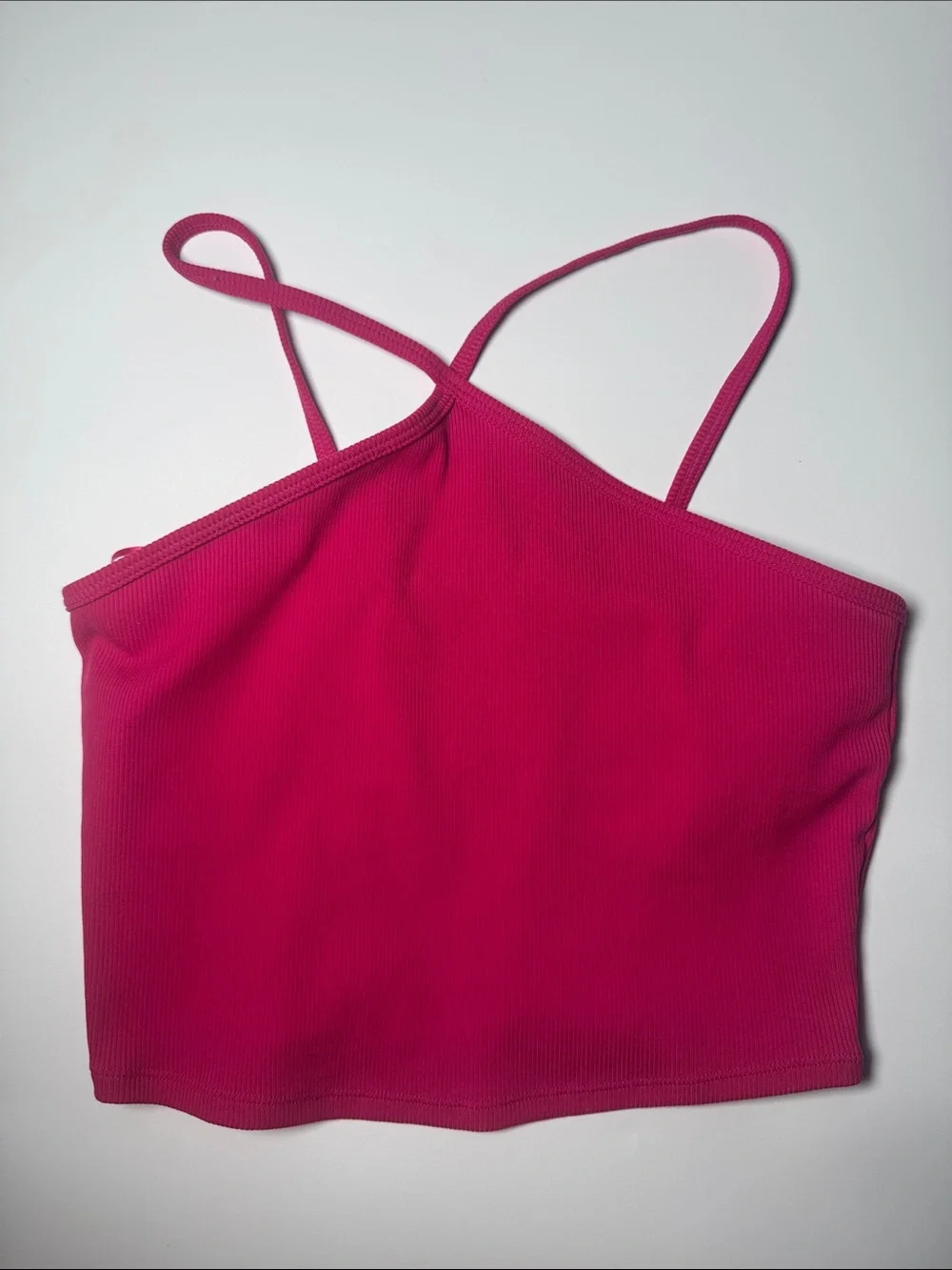 ALO Yoga Hot Pink Ribbed Asymmetric Crop Cami